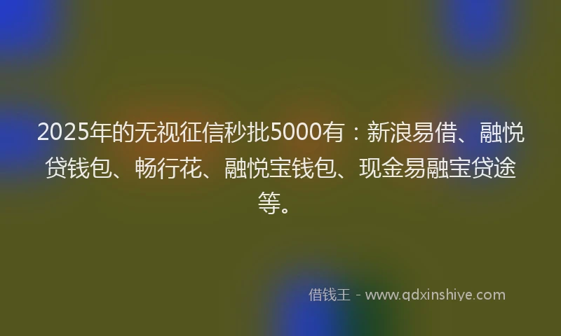 2025年的无视征信秒批5000有：新浪易借、融悦贷钱包、畅行花、融悦宝钱包、现金易融宝贷途等。