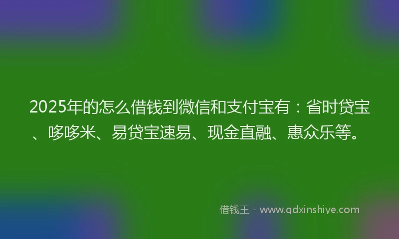 2025年的怎么借钱到微信和支付宝有：省时贷宝、哆哆米、易贷宝速易、现金直融、惠众乐等。