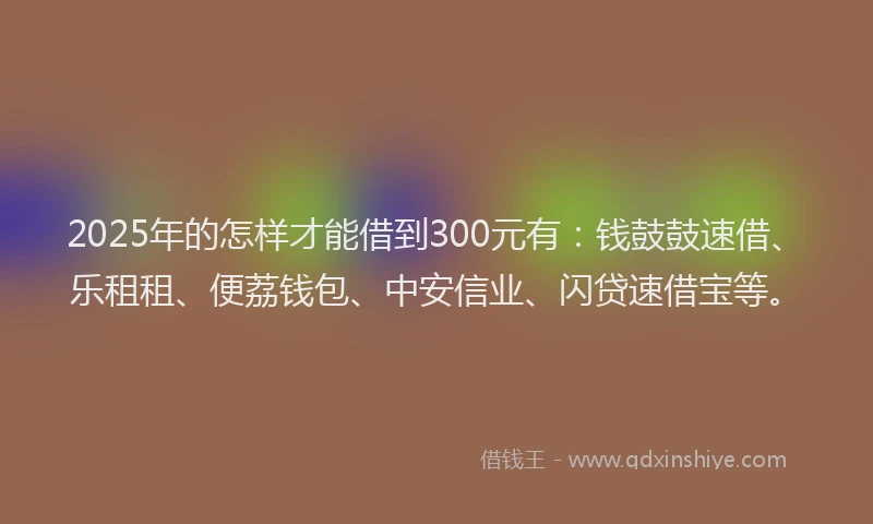2025年的怎样才能借到300元有：钱鼓鼓速借、乐租租、便荔钱包、中安信业、闪贷速借宝等。