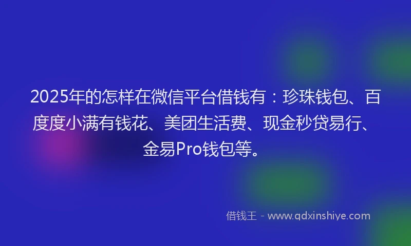 2025年的怎样在微信平台借钱有：珍珠钱包、百度度小满有钱花、美团生活费、现金秒贷易行、金易Pro钱包等。