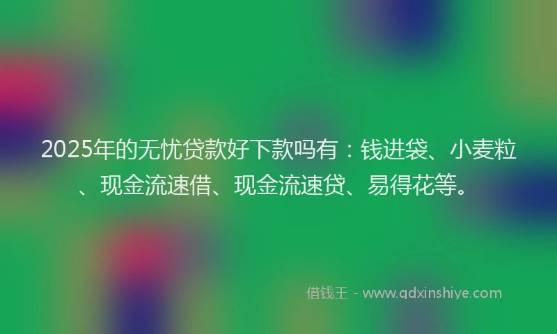 2025年的无忧贷款好下款吗有：钱进袋、小麦粒、现金流速借、现金流速贷、易得花等。