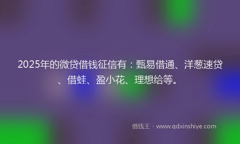 2025年的微贷借钱征信有：甄易借通、洋葱速贷、借蛙、盈小花、理想给等。