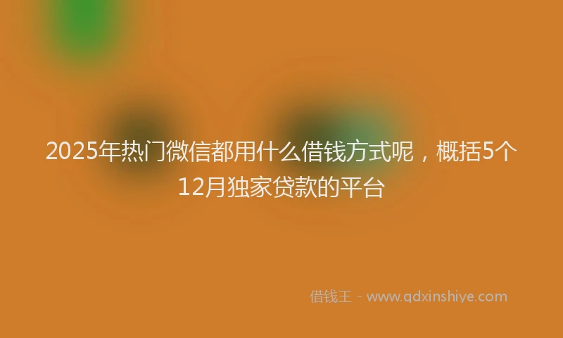 2025年热门微信都用什么借钱方式呢，概括5个12月独家贷款的平台