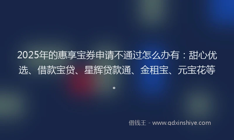 2025年的惠享宝券申请不通过怎么办有：甜心优选、借款宝贷、星辉贷款通、金租宝、元宝花等。