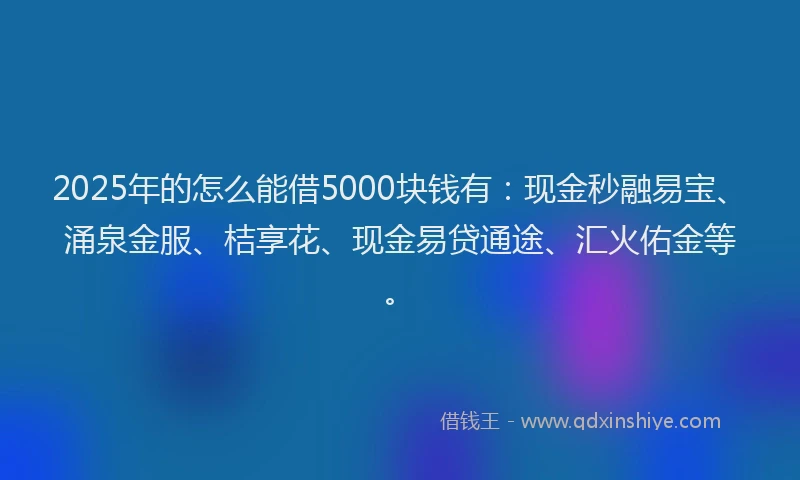 2025年的怎么能借5000块钱有：现金秒融易宝、涌泉金服、桔享花、现金易贷通途、汇火佑金等。
