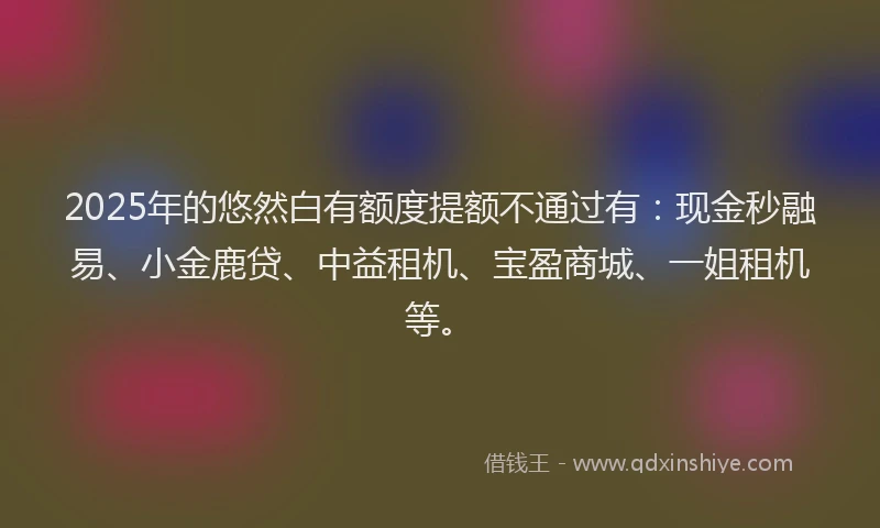 2025年的悠然白有额度提额不通过有：现金秒融易、小金鹿贷、中益租机、宝盈商城、一姐租机等。