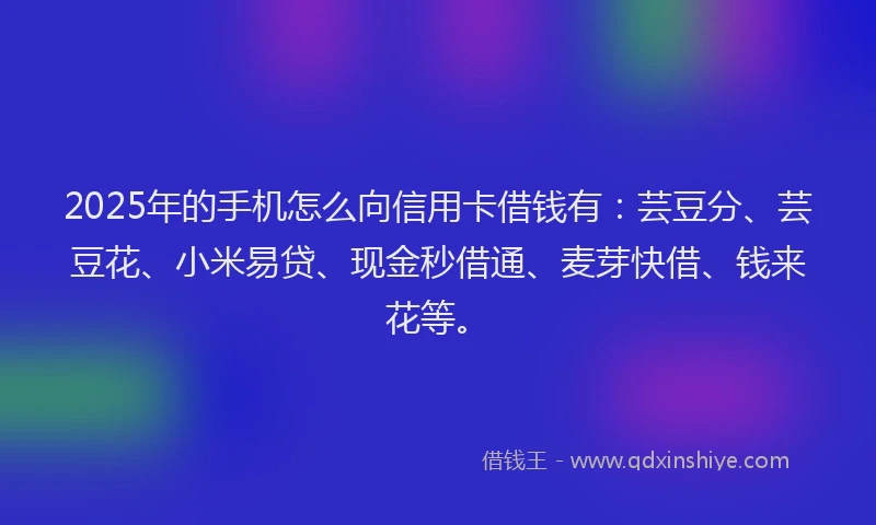 2025年的手机怎么向信用卡借钱有：芸豆分、芸豆花、小米易贷、现金秒借通、麦芽快借、钱来花等。