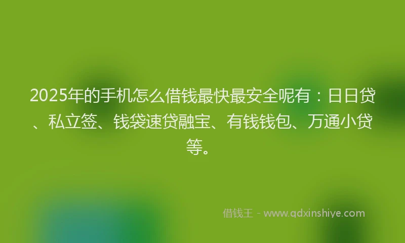 2025年的手机怎么借钱最快最安全呢有：日日贷、私立签、钱袋速贷融宝、有钱钱包、万通小贷等。