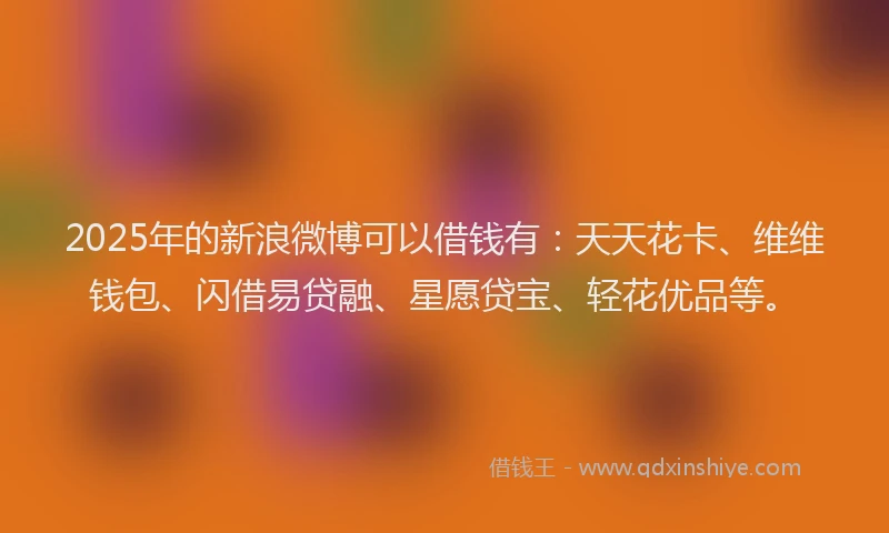 2025年的新浪微博可以借钱有：天天花卡、维维钱包、闪借易贷融、星愿贷宝、轻花优品等。