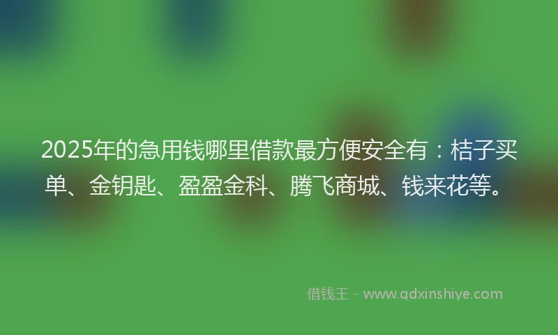 2025年的急用钱哪里借款最方便安全有：桔子买单、金钥匙、盈盈金科、腾飞商城、钱来花等。