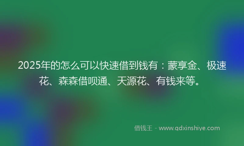 2025年的怎么可以快速借到钱有：蒙享金、极速花、森森借呗通、天源花、有钱来等。