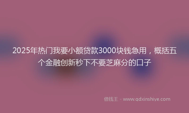 2025年热门我要小额贷款3000块钱急用，概括五个金融创新秒下不要芝麻分的口子