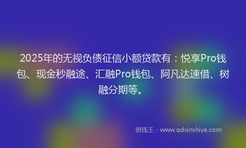 2025年的无视负债征信小额贷款有：悦享Pro钱包、现金秒融途、汇融Pro钱包、阿凡达速借、树融分期等。