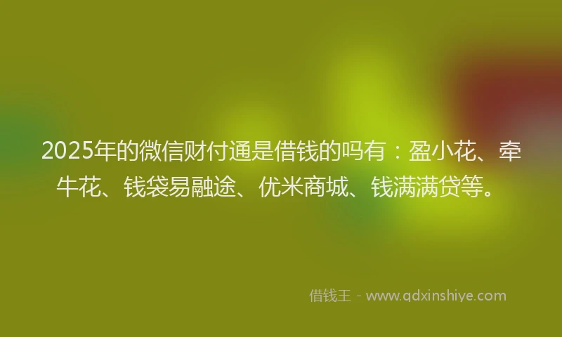 2025年的微信财付通是借钱的吗有：盈小花、牵牛花、钱袋易融途、优米商城、钱满满贷等。