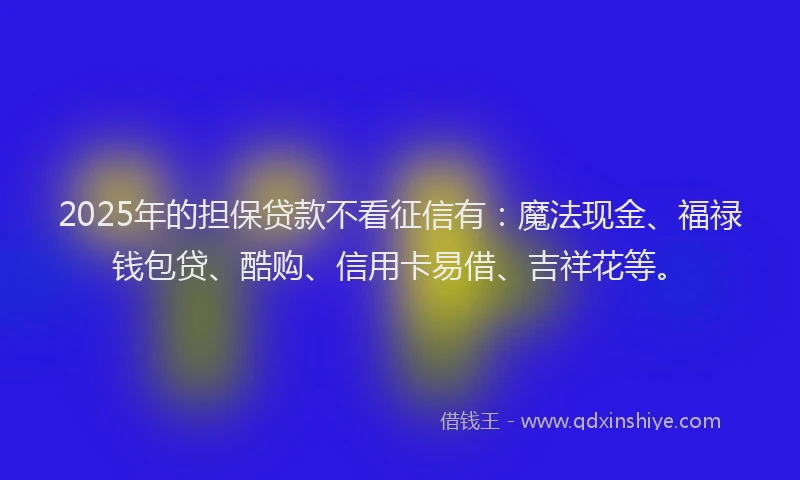 2025年的担保贷款不看征信有：魔法现金、福禄钱包贷、酷购、信用卡易借、吉祥花等。