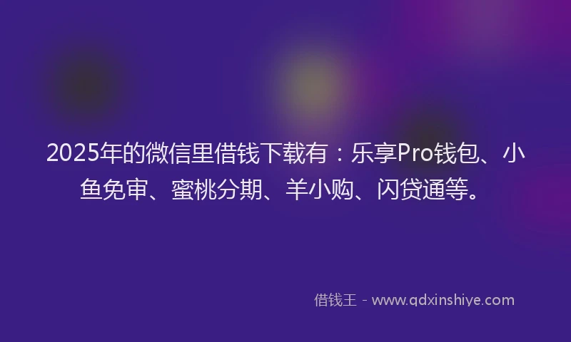 2025年的微信里借钱下载有：乐享Pro钱包、小鱼免审、蜜桃分期、羊小购、闪贷通等。