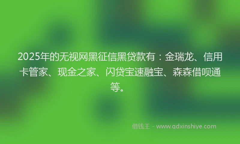 2025年的无视网黑征信黑贷款有：金瑞龙、信用卡管家、现金之家、闪贷宝速融宝、森森借呗通等。