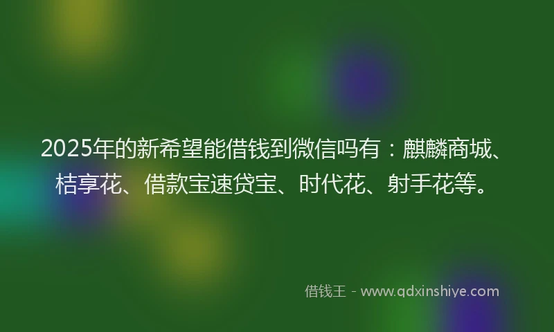 2025年的新希望能借钱到微信吗有：麒麟商城、桔享花、借款宝速贷宝、时代花、射手花等。