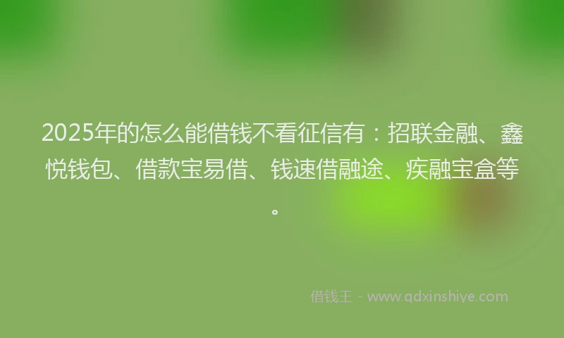 2025年的怎么能借钱不看征信有：招联金融、鑫悦钱包、借款宝易借、钱速借融途、疾融宝盒等。