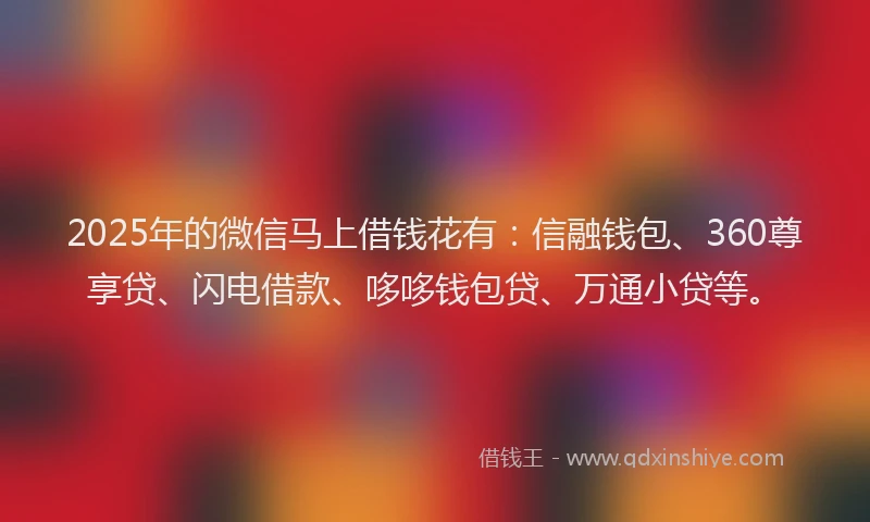 2025年的微信马上借钱花有：信融钱包、360尊享贷、闪电借款、哆哆钱包贷、万通小贷等。
