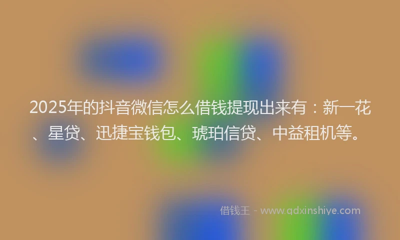 2025年的抖音微信怎么借钱提现出来有：新一花、星贷、迅捷宝钱包、琥珀信贷、中益租机等。
