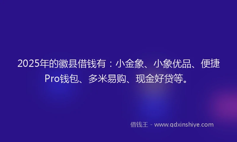 2025年的徽县借钱有：小金象、小象优品、便捷Pro钱包、多米易购、现金好贷等。