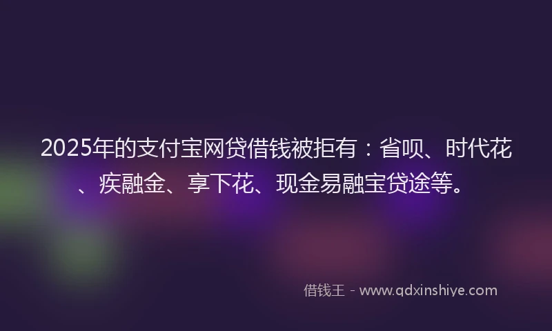 2025年的支付宝网贷借钱被拒有：省呗、时代花、疾融金、享下花、现金易融宝贷途等。