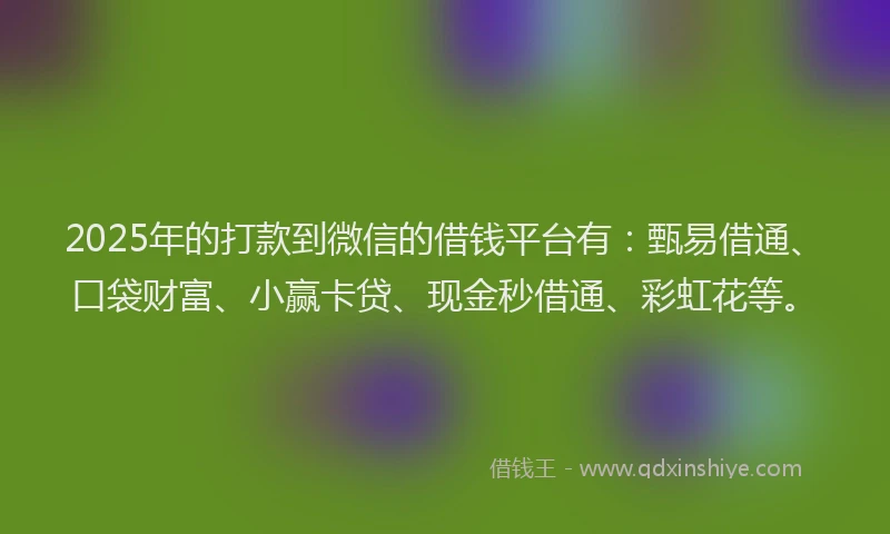 2025年的打款到微信的借钱平台有：甄易借通、口袋财富、小赢卡贷、现金秒借通、彩虹花等。