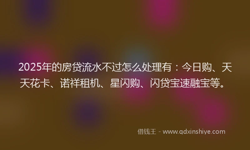 2025年的房贷流水不过怎么处理有：今日购、天天花卡、诺祥租机、星闪购、闪贷宝速融宝等。
