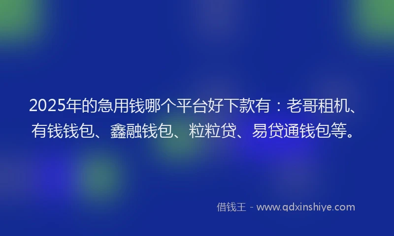 2025年的急用钱哪个平台好下款有：老哥租机、有钱钱包、鑫融钱包、粒粒贷、易贷通钱包等。