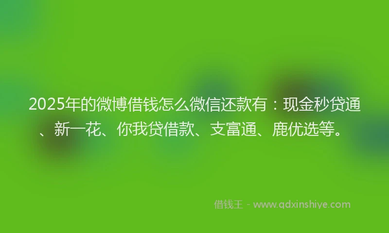 2025年的微博借钱怎么微信还款有：现金秒贷通、新一花、你我贷借款、支富通、鹿优选等。