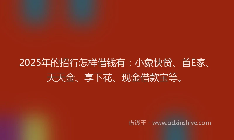 2025年的招行怎样借钱有：小象快贷、首E家、天天金、享下花、现金借款宝等。