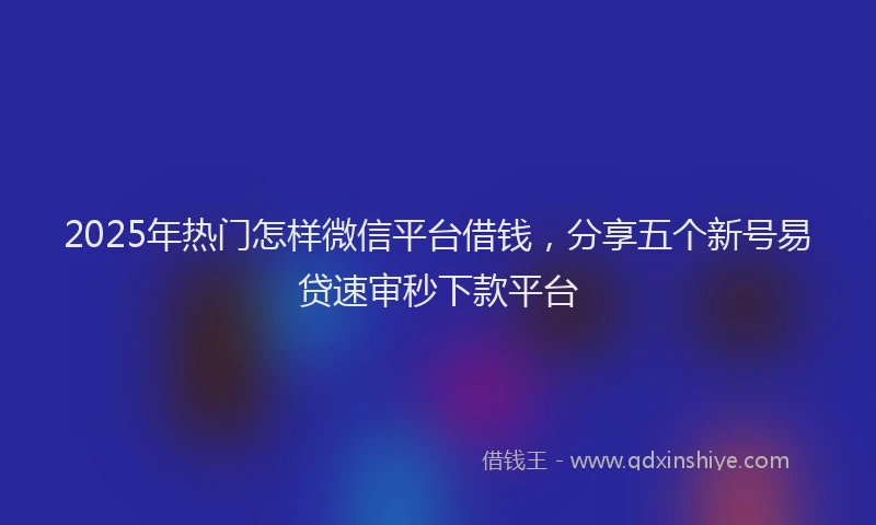 2025年热门怎样微信平台借钱，分享五个新号易贷速审秒下款平台