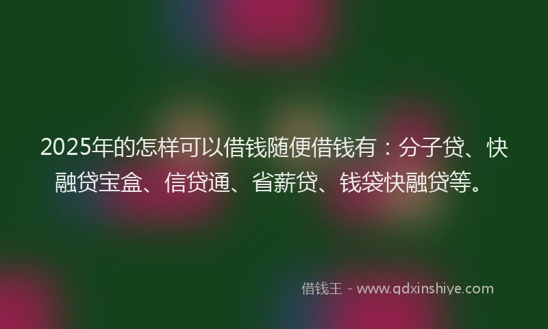 2025年的怎样可以借钱随便借钱有：分子贷、快融贷宝盒、信贷通、省薪贷、钱袋快融贷等。