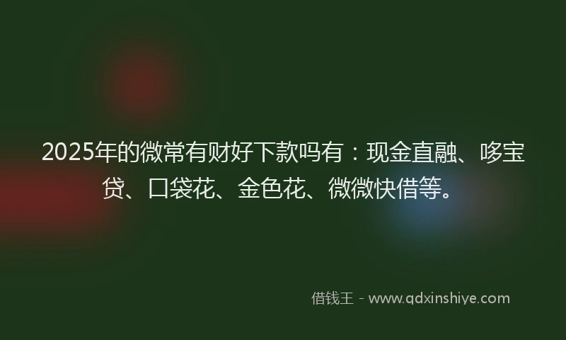 2025年的微常有财好下款吗有：现金直融、哆宝贷、口袋花、金色花、微微快借等。