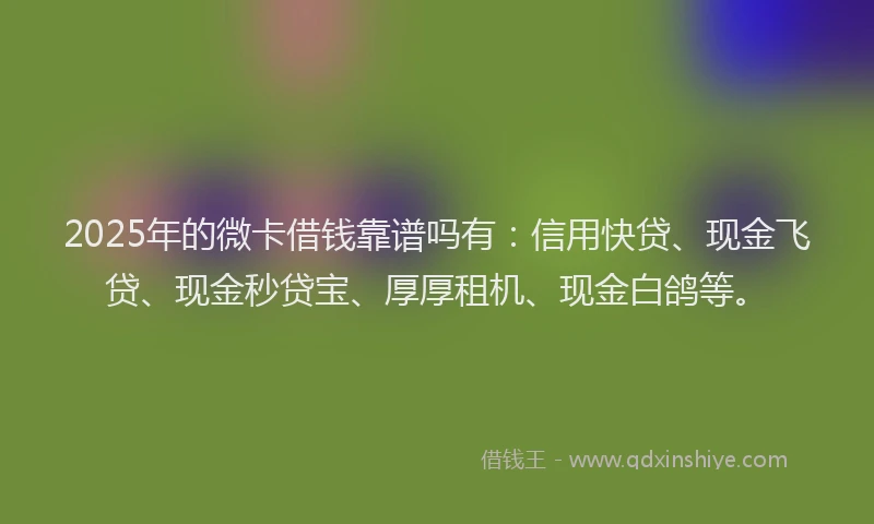 2025年的微卡借钱靠谱吗有：信用快贷、现金飞贷、现金秒贷宝、厚厚租机、现金白鸽等。