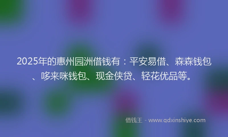 2025年的惠州园洲借钱有：平安易借、森森钱包、哆来咪钱包、现金侠贷、轻花优品等。