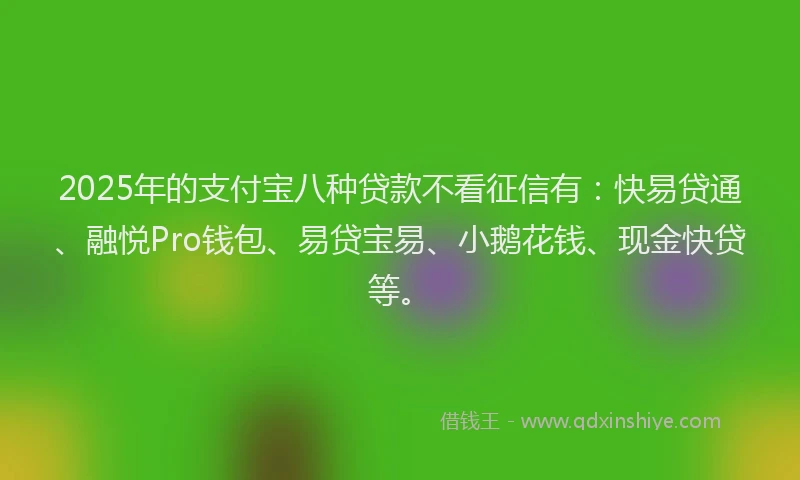 2025年的支付宝八种贷款不看征信有：快易贷通、融悦Pro钱包、易贷宝易、小鹅花钱、现金快贷等。