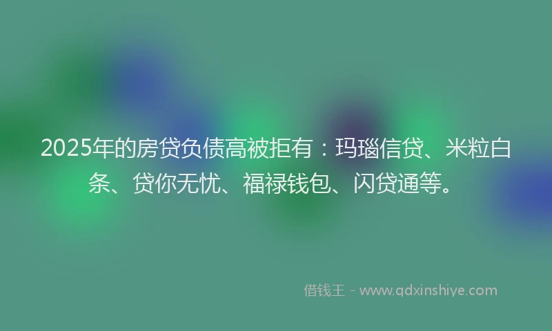 2025年的房贷负债高被拒有：玛瑙信贷、米粒白条、贷你无忧、福禄钱包、闪贷通等。
