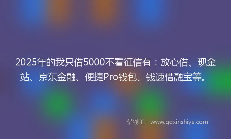 2025年的我只借5000不看征信有：放心借、现金站、京东金融、便捷Pro钱包、钱速借融宝等。