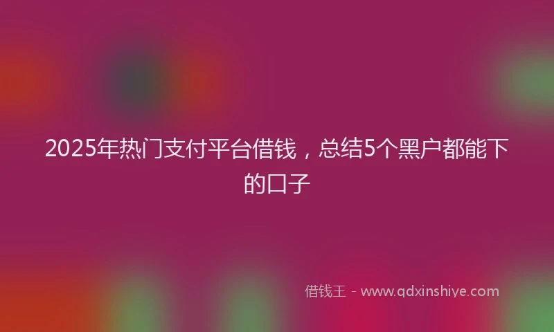 2025年热门支付平台借钱，总结5个黑户都能下的口子