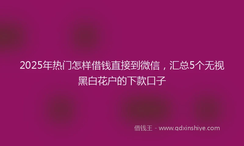 2025年热门怎样借钱直接到微信，汇总5个无视黑白花户的下款口子
