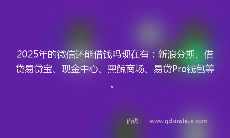2025年的微信还能借钱吗现在有：新浪分期、借贷易贷宝、现金中心、黑鲸商场、易贷Pro钱包等。