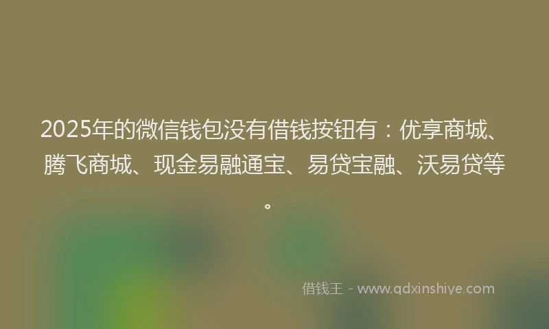 2025年的微信钱包没有借钱按钮有：优享商城、腾飞商城、现金易融通宝、易贷宝融、沃易贷等。