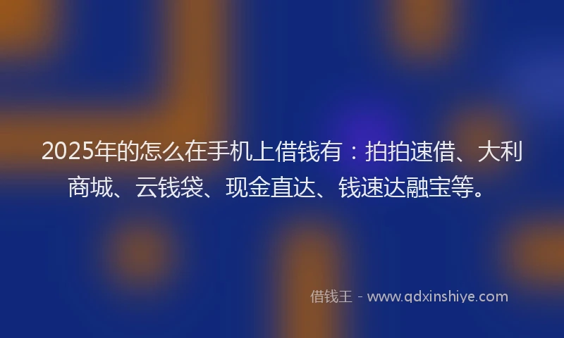2025年的怎么在手机上借钱有：拍拍速借、大利商城、云钱袋、现金直达、钱速达融宝等。