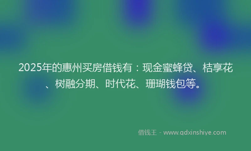 2025年的惠州买房借钱有：现金蜜蜂贷、桔享花、树融分期、时代花、珊瑚钱包等。