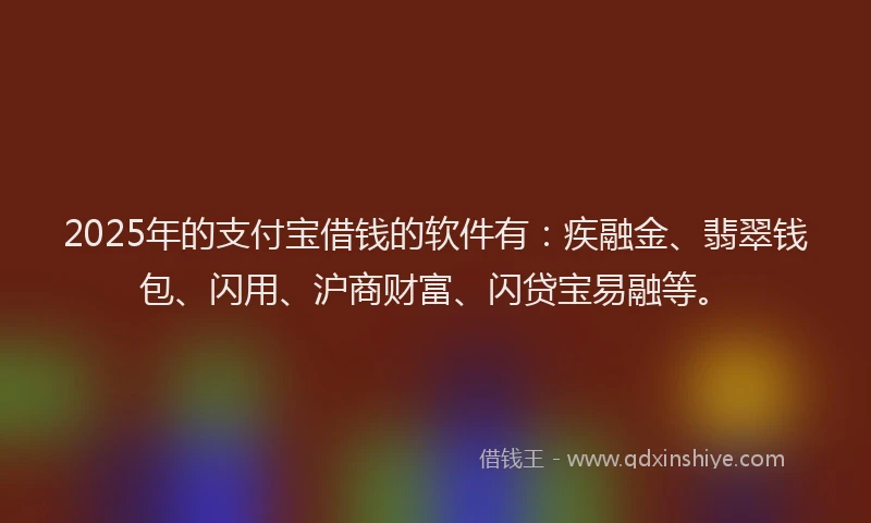 2025年的支付宝借钱的软件有：疾融金、翡翠钱包、闪用、沪商财富、闪贷宝易融等。