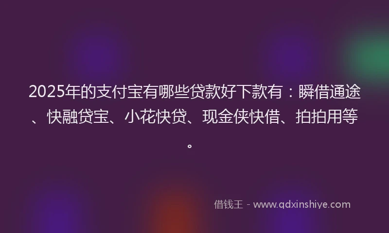 2025年的支付宝有哪些贷款好下款有：瞬借通途、快融贷宝、小花快贷、现金侠快借、拍拍用等。