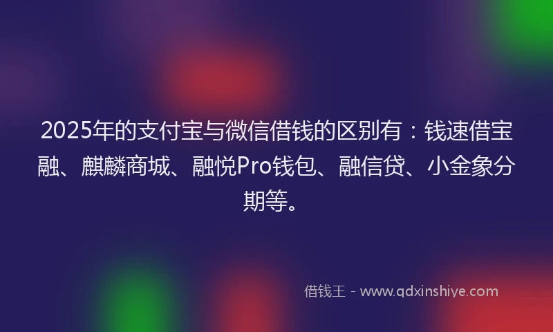 2025年的支付宝与微信借钱的区别有：钱速借宝融、麒麟商城、融悦Pro钱包、融信贷、小金象分期等。