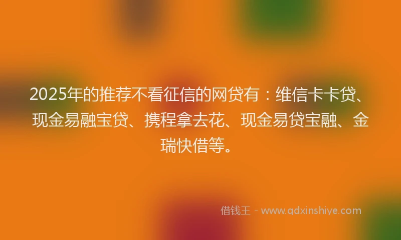 2025年的推荐不看征信的网贷有：维信卡卡贷、现金易融宝贷、携程拿去花、现金易贷宝融、金瑞快借等。